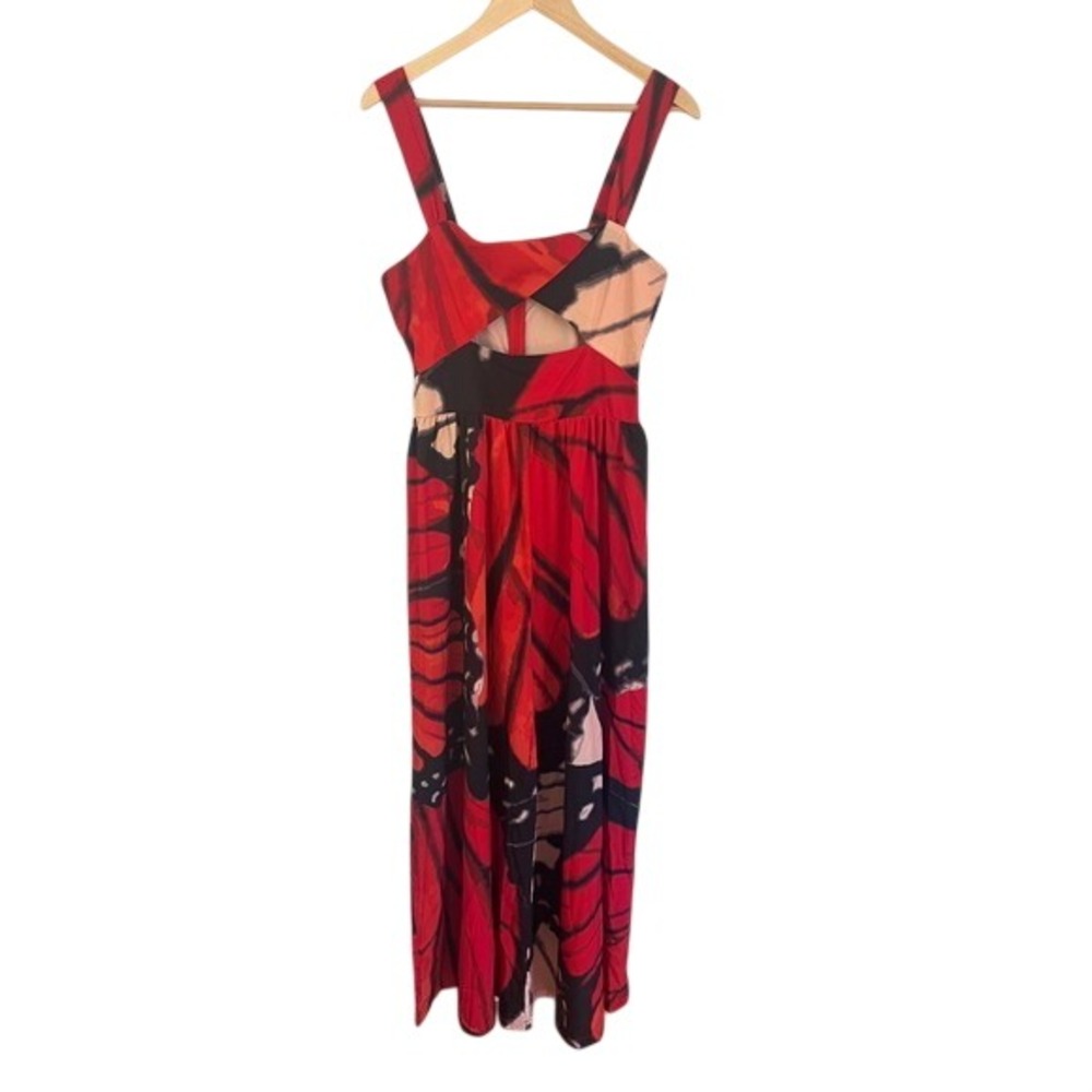 Butterfly Wing Print Cutout Maxi Jumpsuit Romper Red Black